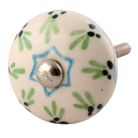 Pea Green Ceramic Floral Drawer Knob 